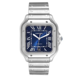 Cartier Santos XL Blue Dial Steel Mens Watch
