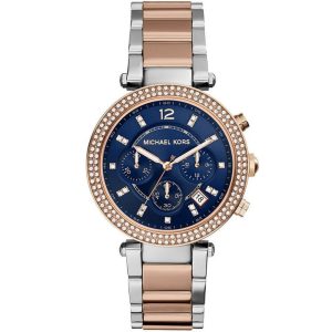Michael Kors Ladies Parker Two-Tone Navy Chronograph Designer Watch Mk6141